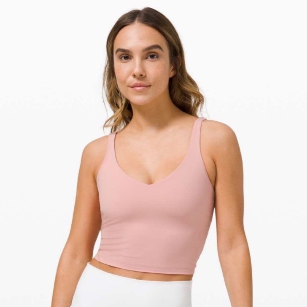Lululemon Align Tank Pink Puff Nulu V-Neck Built-in Bra Size 8 LW1CW8S